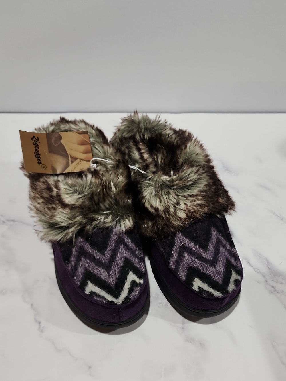 Wishcotton Zigzagger Cozy Purple Faux Fur Women's Slippers Brand New